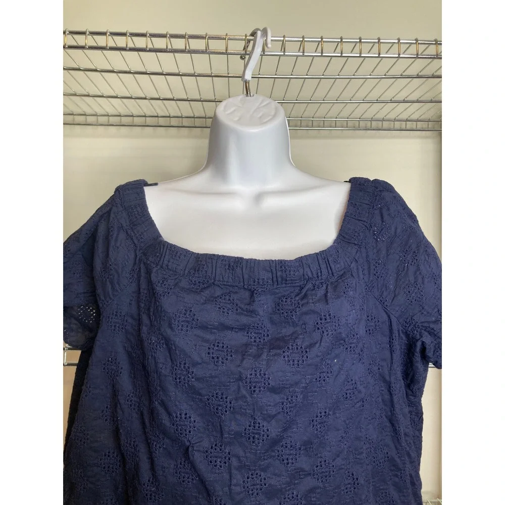 Banana Republic Womens Navy Blue‎ Eyelet Off The Shoulder Top Size L Coastal
